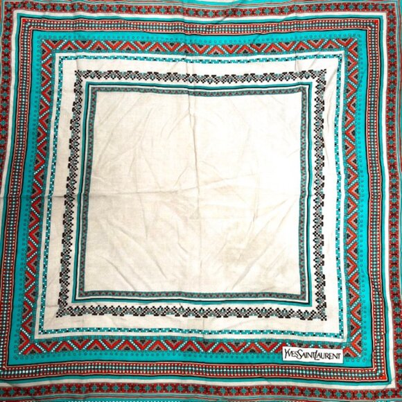 Vintage Yves Saint Laurent YSL scarf   cotton/ silk  31 Green gray red dott(25) - Picture 9 of 10